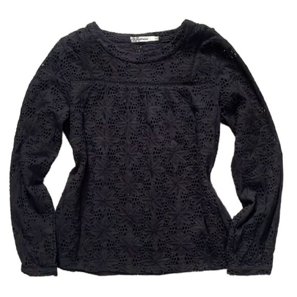 Urban Outfitters L’affaire Black Floral Eyelet Designed Top (Size: Small) - Picture 2 of 15